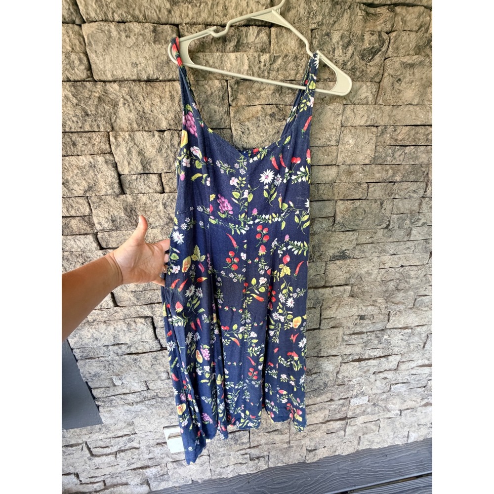 Old Navy Floral Fruit Linen Blend Midi Dress Womens Size M Smocked Cottagecore